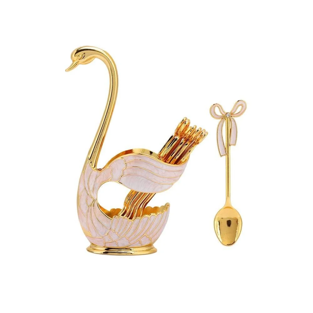 Набір кавових десертних ложок з тримачем у вигляді лебедя та 6 ложок для цукру, фото №4
