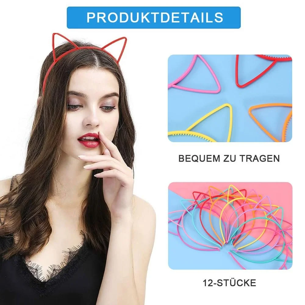 Набір обручів на голову з котячими вушками, 12 штук, фото №4 Набір обручів на голову з котячими вушками, 12 штук, фото №4