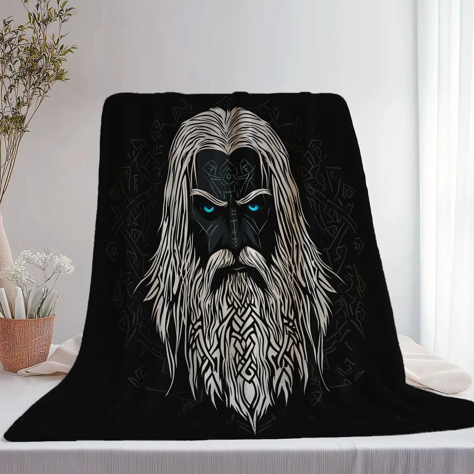 Одеяло Фланелевое 3D Нордические Викинги Традиционные Руны 100 x 130 см Черный, фото №2