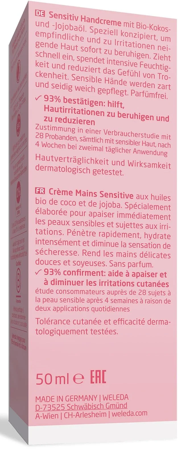 Крем для рук WELEDA Organic Sensitive Без запаха с органическим маслом жожоба и кокосовым маслом, фото №2