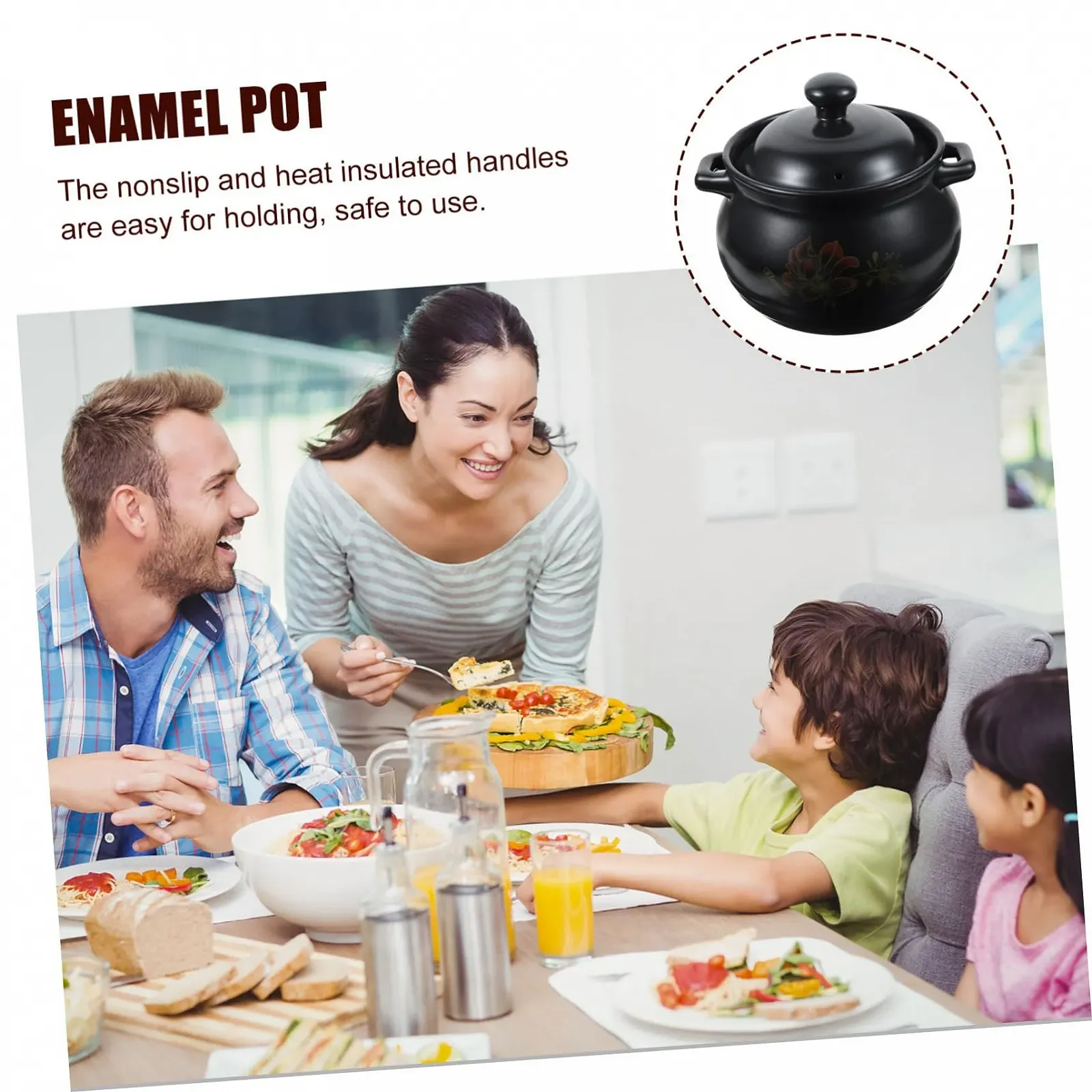 Каструля OUNONA керамічна чорна кислотостійка з жаростійкою ручкою, фото №5