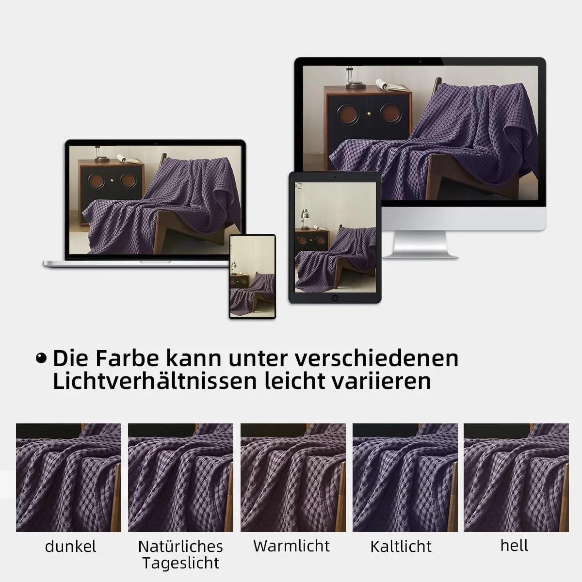 Покривало CHUFFED 100% Бавовна 150 x 200 см Вафельна Піке М'яка Дихаюча Легка Фіолетовий Виноград, фото №7