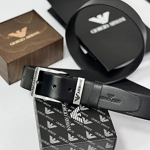 Чоловічий ремінь Armani чорний шкіряний пояс - Фото 1