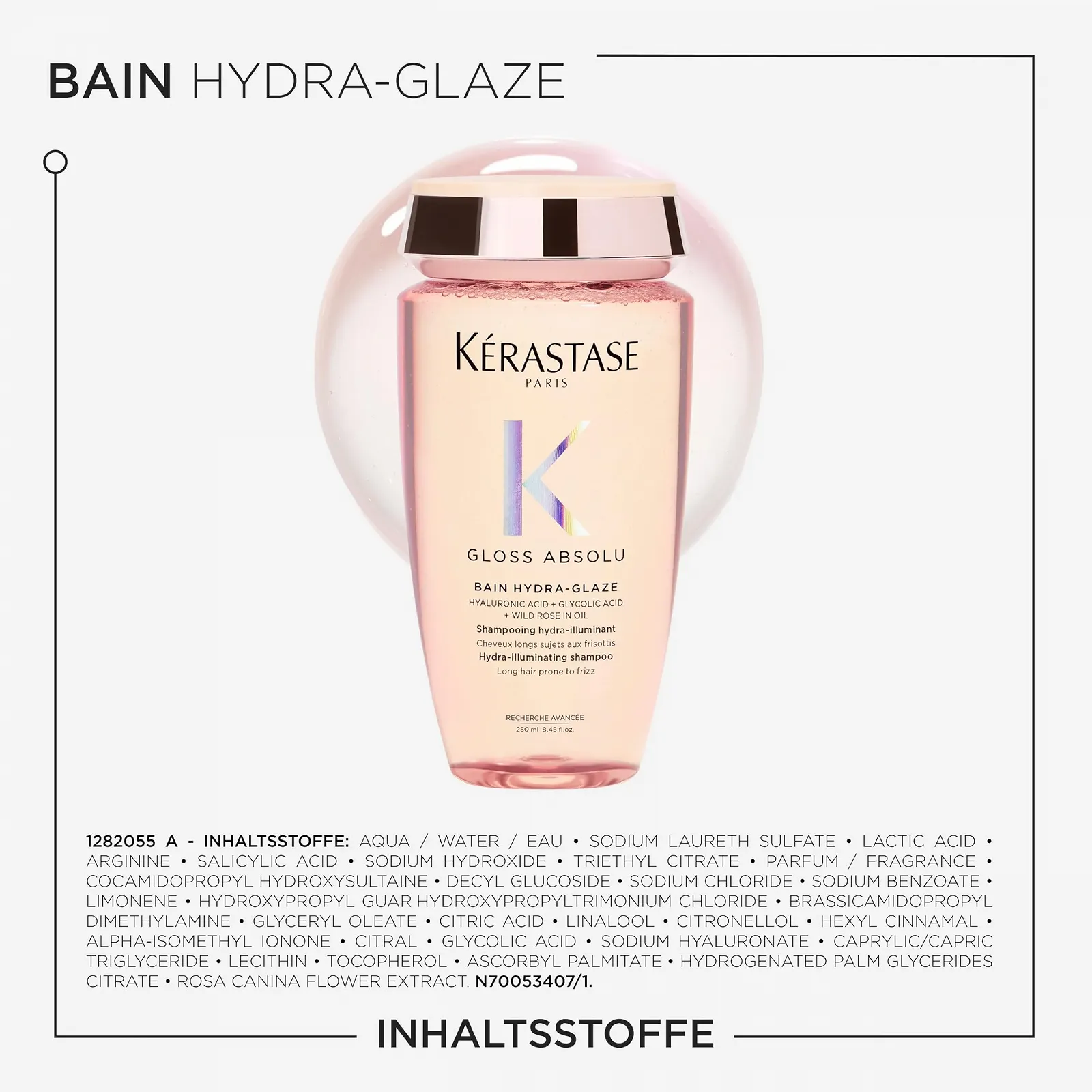 Шампунь Kérastase Absolu Bain Hydra-Glaze для длинных волос, склонных к пушистости, с гиалуроновой кислотой, гликолевой кислотой и маслом шиповника, для интенсивного блеска и объема, фото №10 Шампунь Kérastase Absolu Bain Hydra-Glaze для длинных волос, склонных к пушистости, с гиалуроновой кислотой, гликолевой кислотой и маслом шиповника, для интенсивного блеска и объема, фото №10