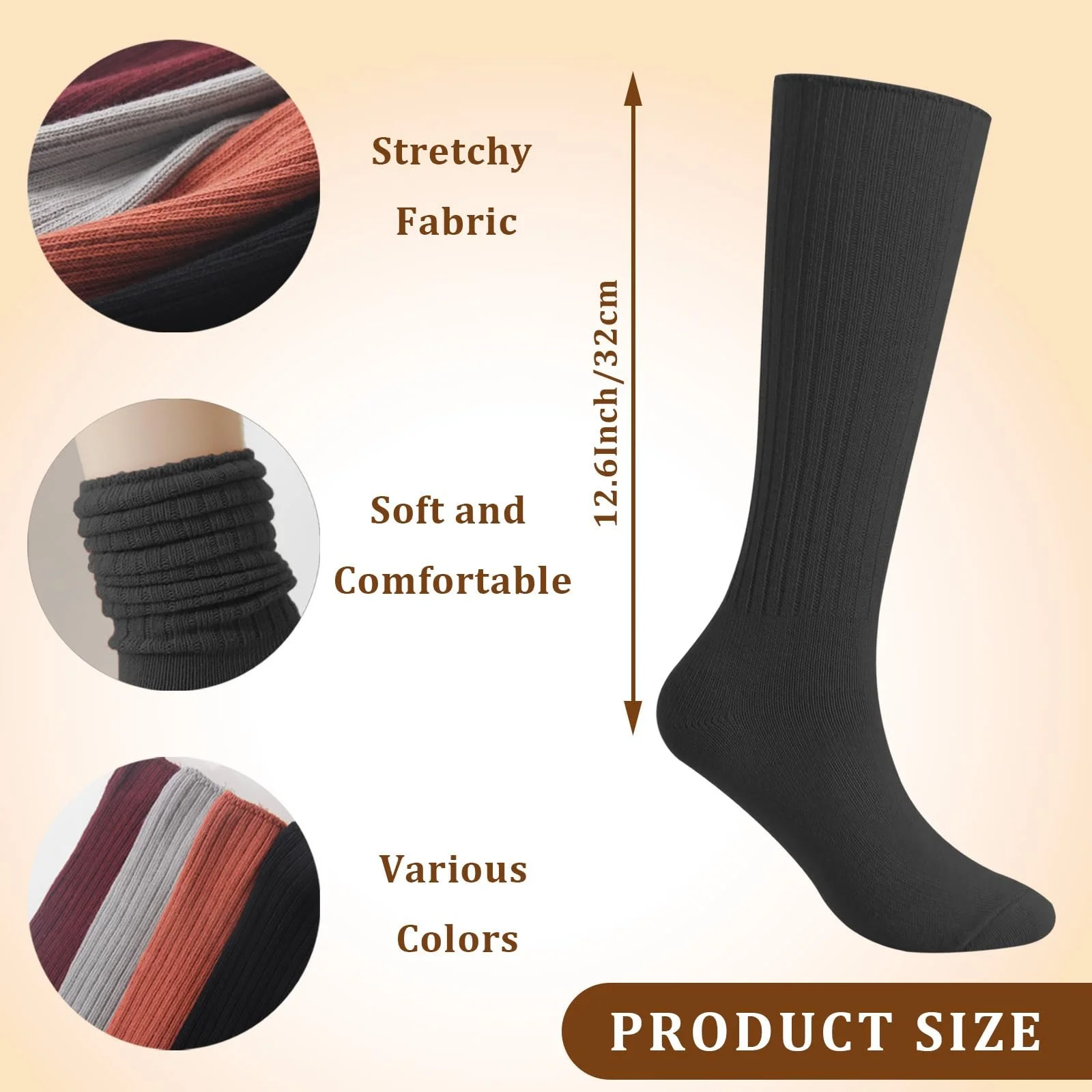 Женские носки Японский Корейский стиль длинные 4 пары Скомканные Свободные Средней длины Носки до щиколотки, фото №3