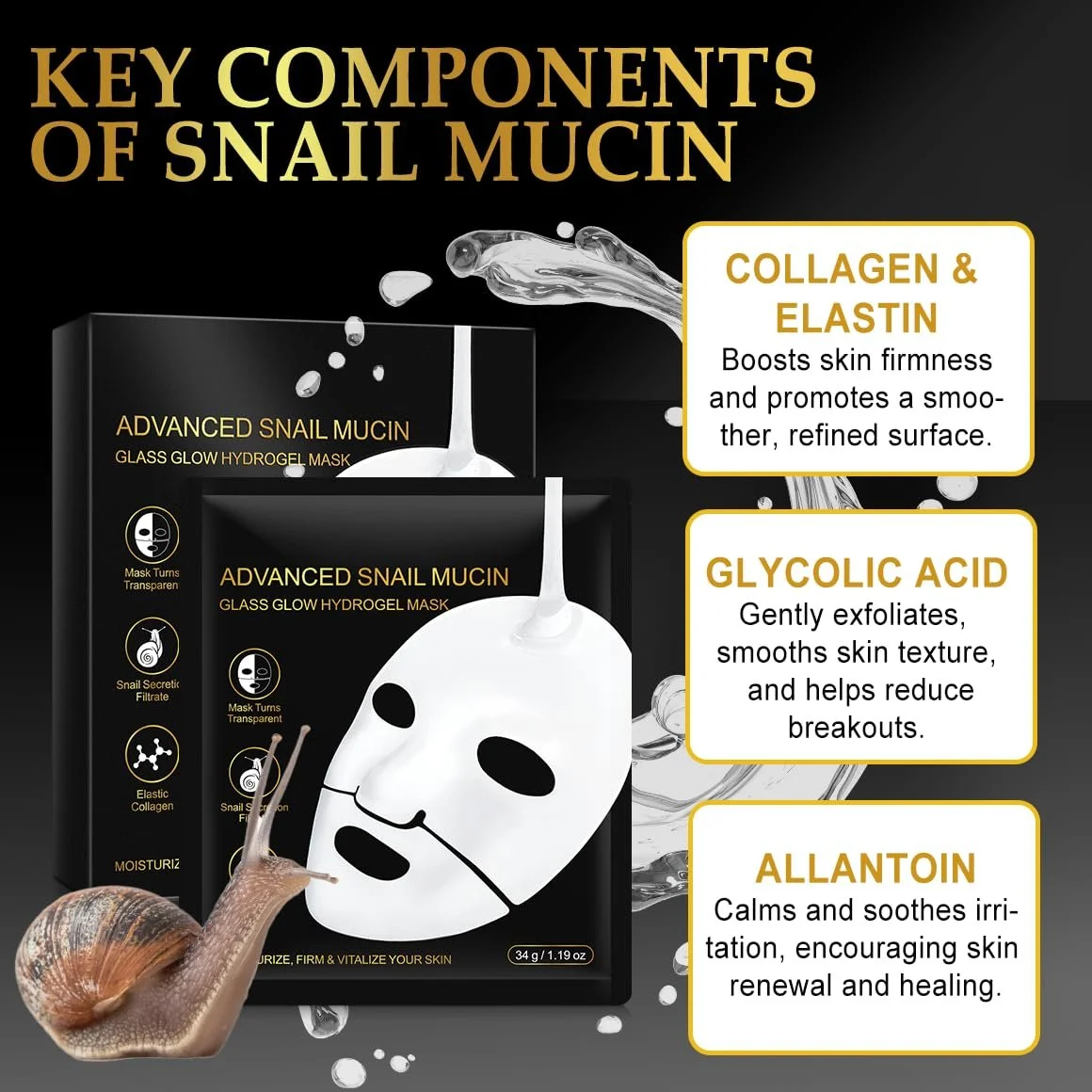 Листкова Маска з Муцином Равлика, 6 шт. Гідрогелева, фото №3