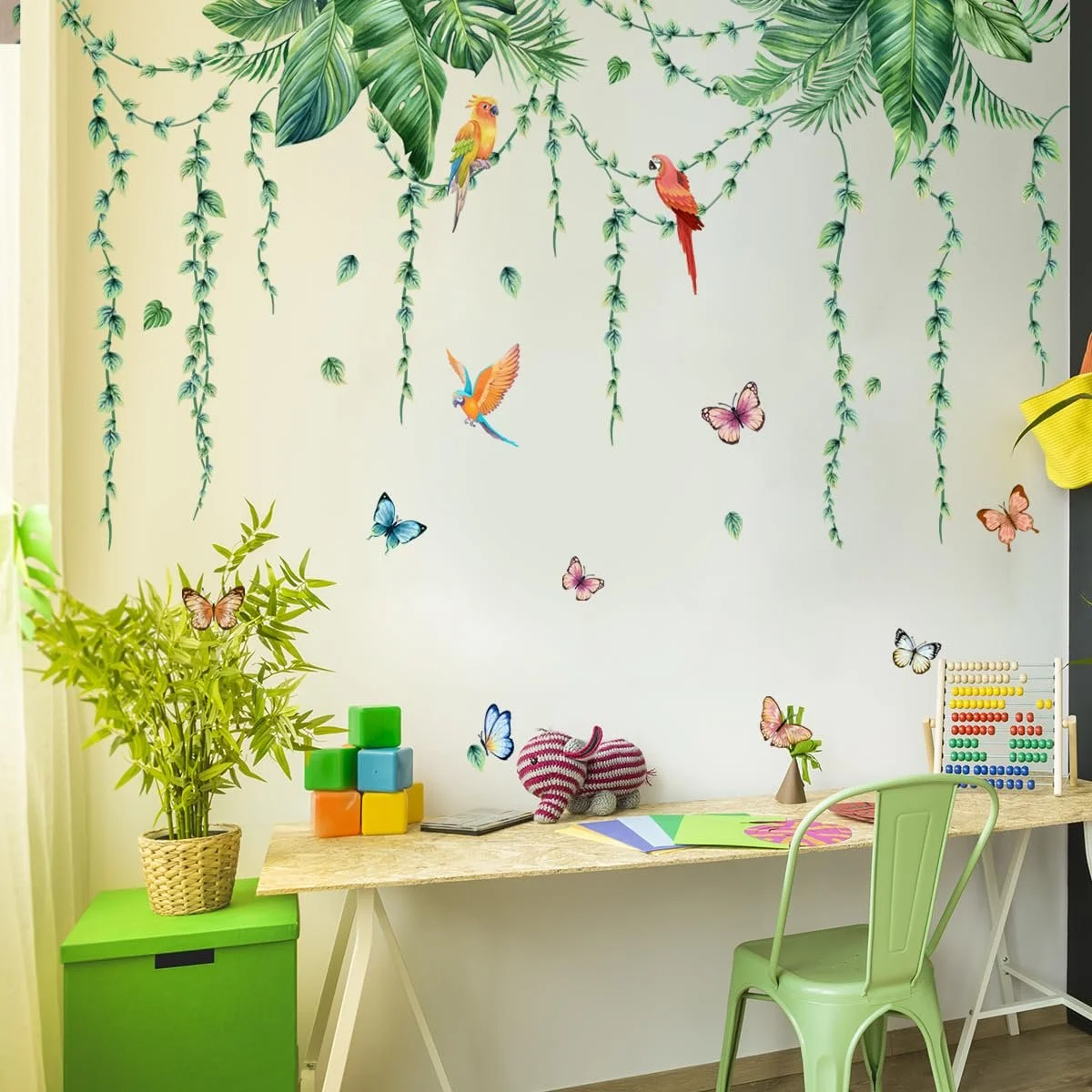 Наклейка на стіну Рослини Тропічне листя Зелена, фото №1