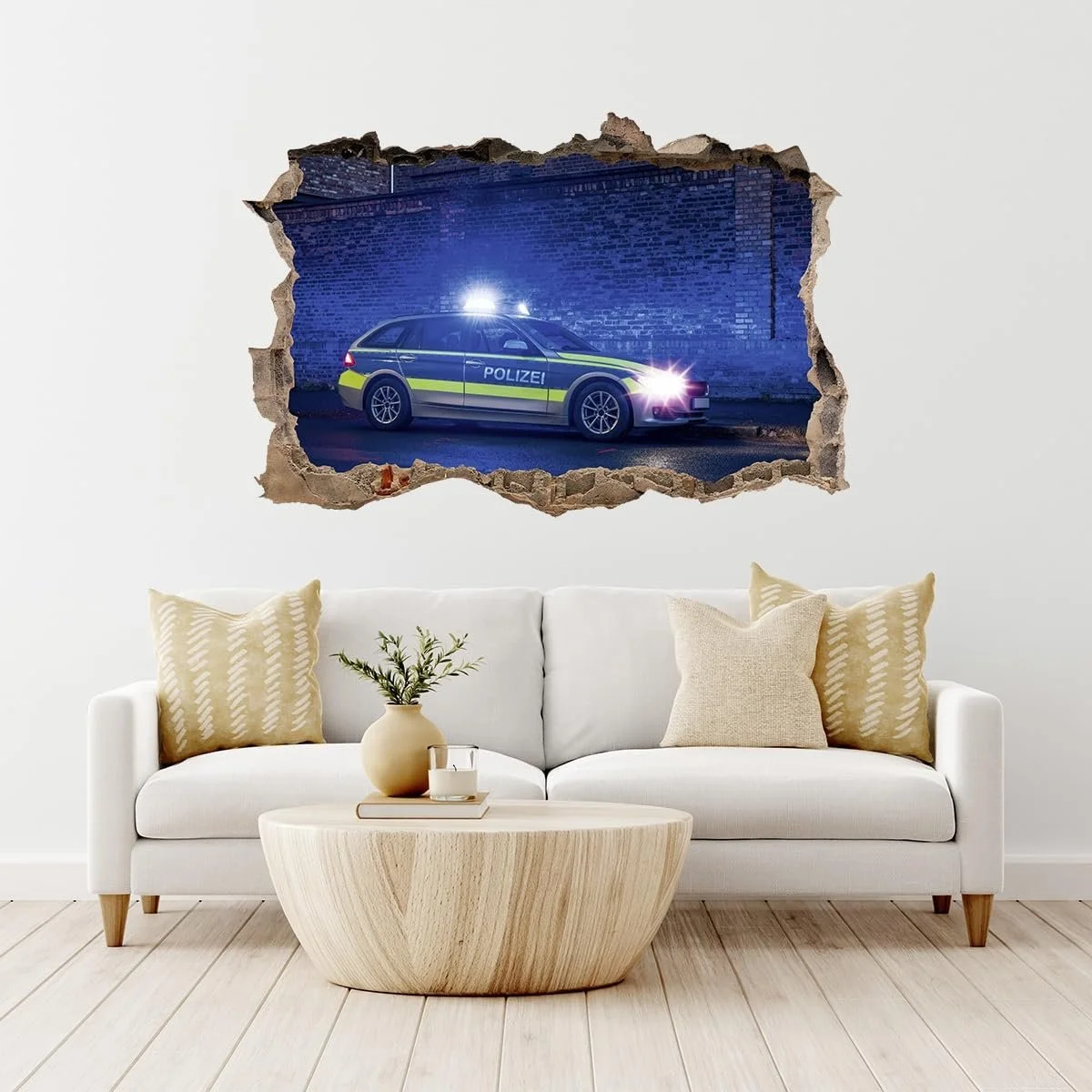 Наклейка на стіну DW000083 Поліцейська машина з проблисковим маячком Коричневий камінь Ландшафтний формат 90 см x 60 см, фото №2