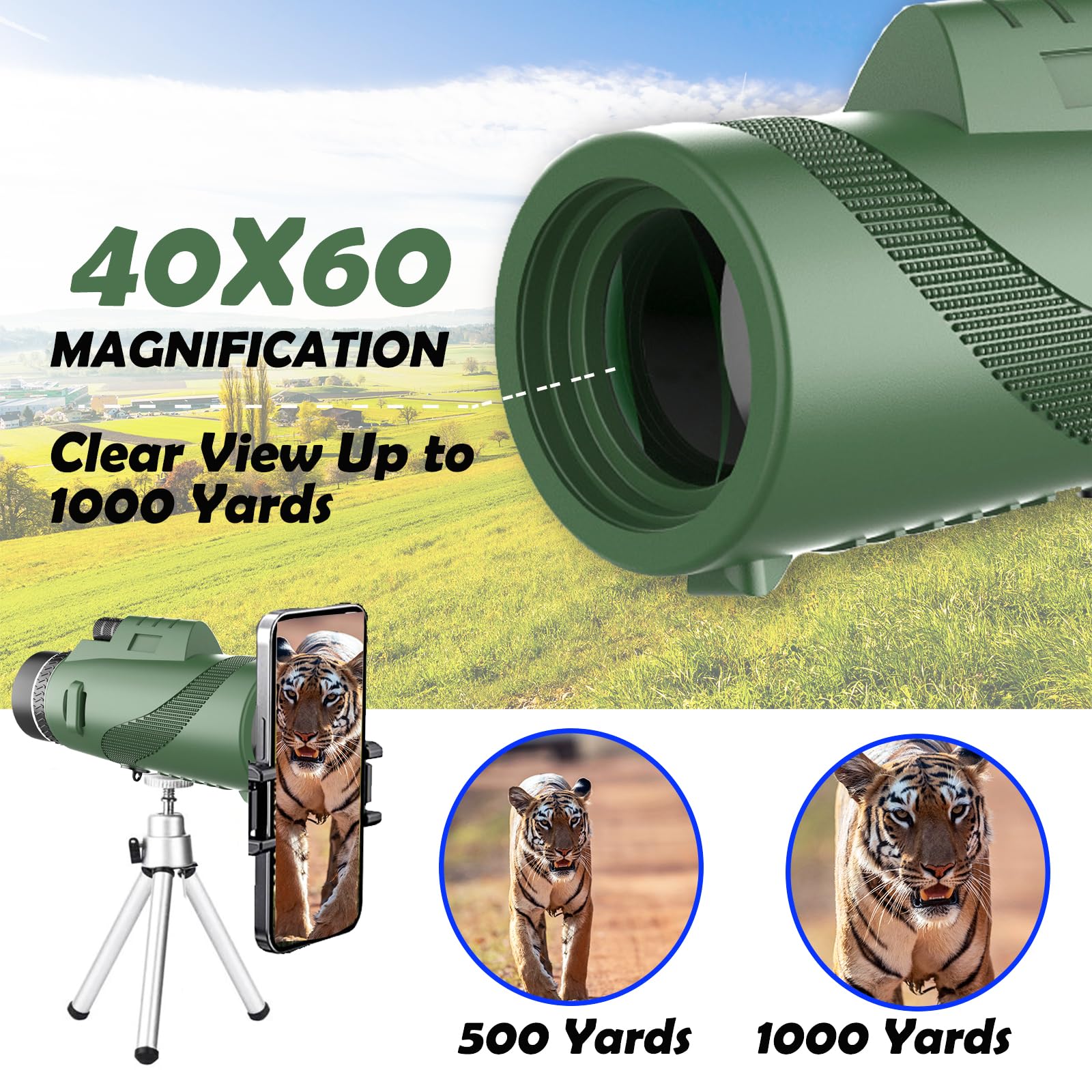 Монокуляр HD 40X60 HD FMC BAK4 Водонепроникний з Підставкою та Штативом, фото №3