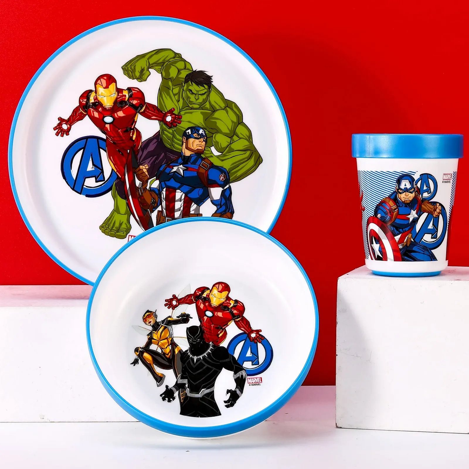 Набор детской посуды из трех предметов Avengers, многоразовый, премиум-качества: тарелка, миска и чашка, без BPA, фото №4 Набор детской посуды из трех предметов Avengers, многоразовый, премиум-качества: тарелка, миска и чашка, без BPA, фото №4