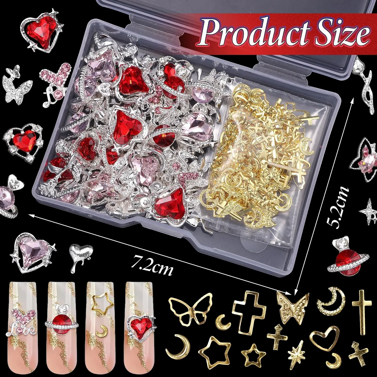 3D украшения для ногтей Сердце Бабочка Стразы Роза серебристый/золотой, 320 шт, фото №5