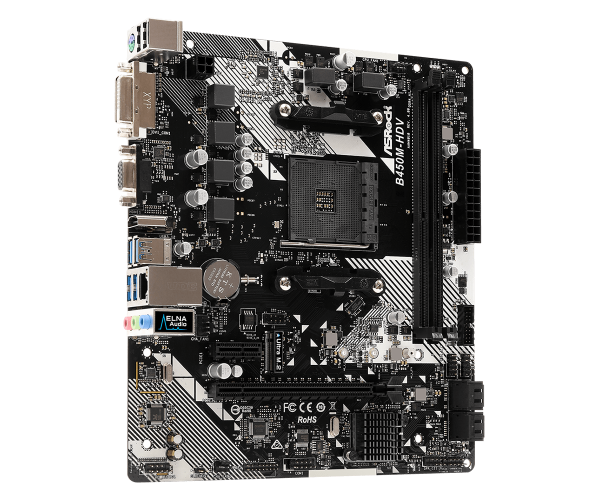 Мат плата AM4 B450 AsRock B450M-HDV R4.0, 2xDDR4 Int Video CPU 4xSATA3 1xM.2, 1xPCI-E 16x 3.0, 1x 2.0, ALC887 RTL8111H 6xUSB3.1/4xUSB2.0, VGA/DVI-D/HDMI mATX, фото №4