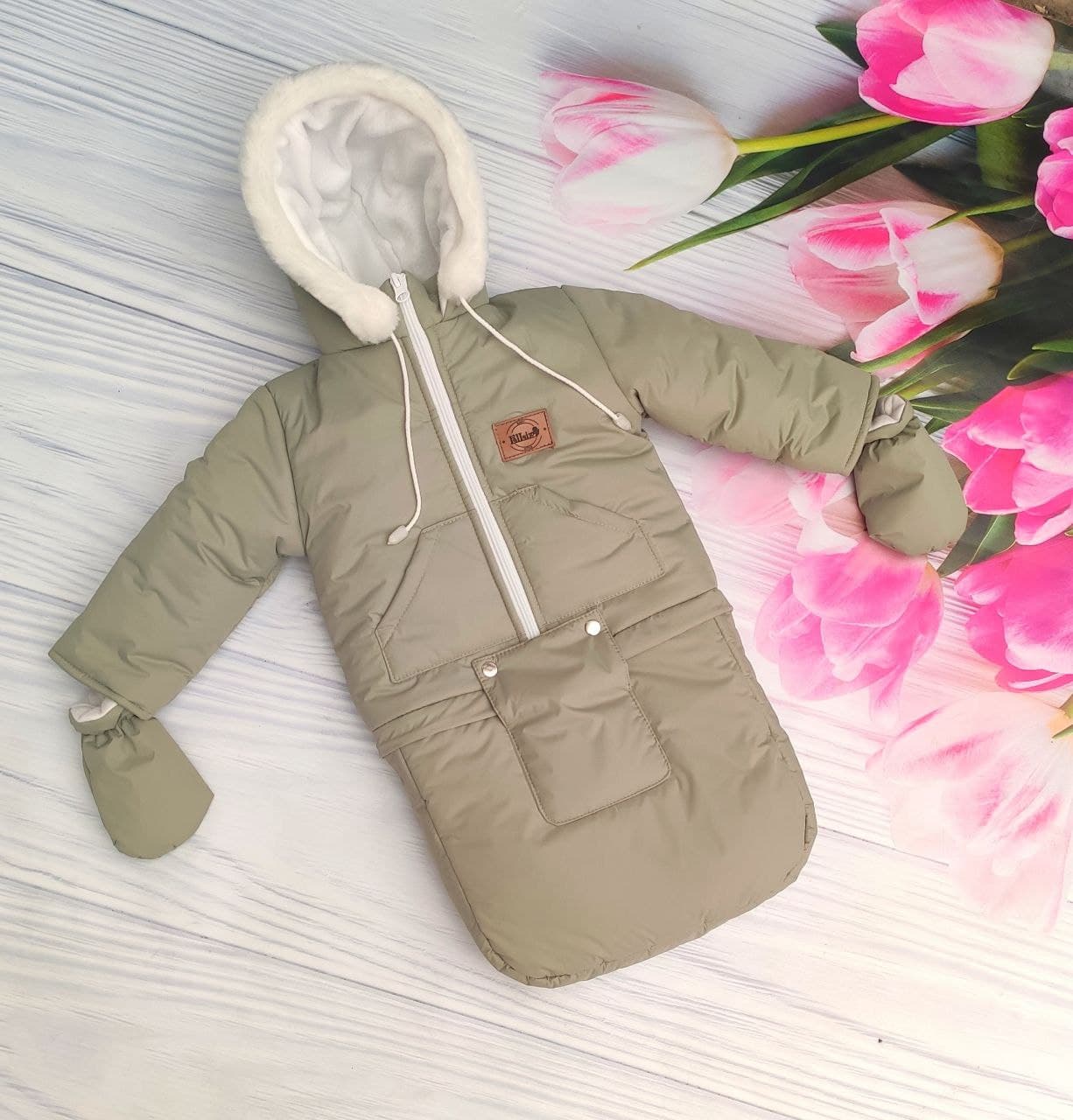 Дитячий зимовий комбінезон 3в1: конверт, куртка, штани оливкова (EL00010), фото №4