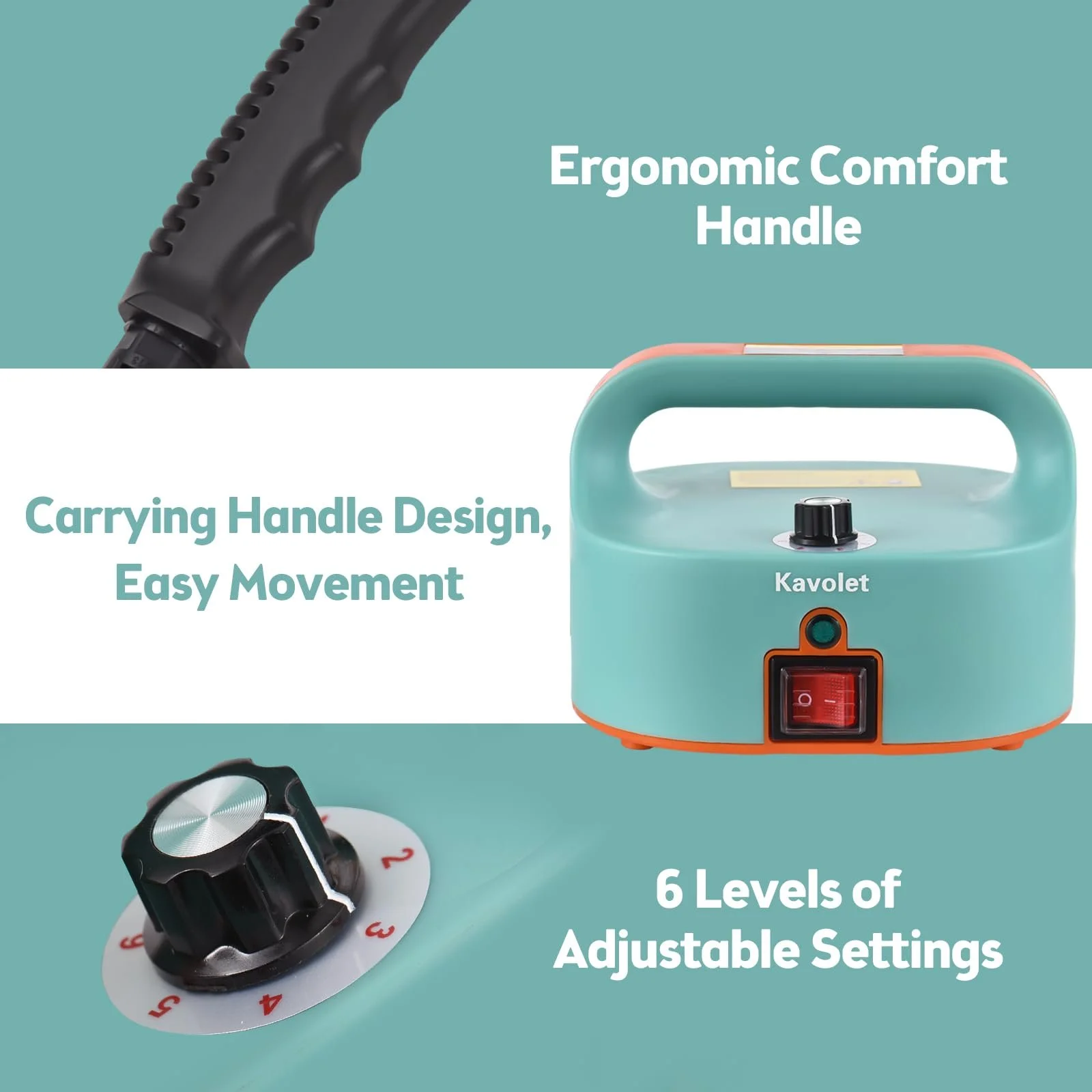 Портативний пароочисник Kavolet 1500 Вт 3.5 бар 50-400 мл/хв 3 насадки, фото №2
