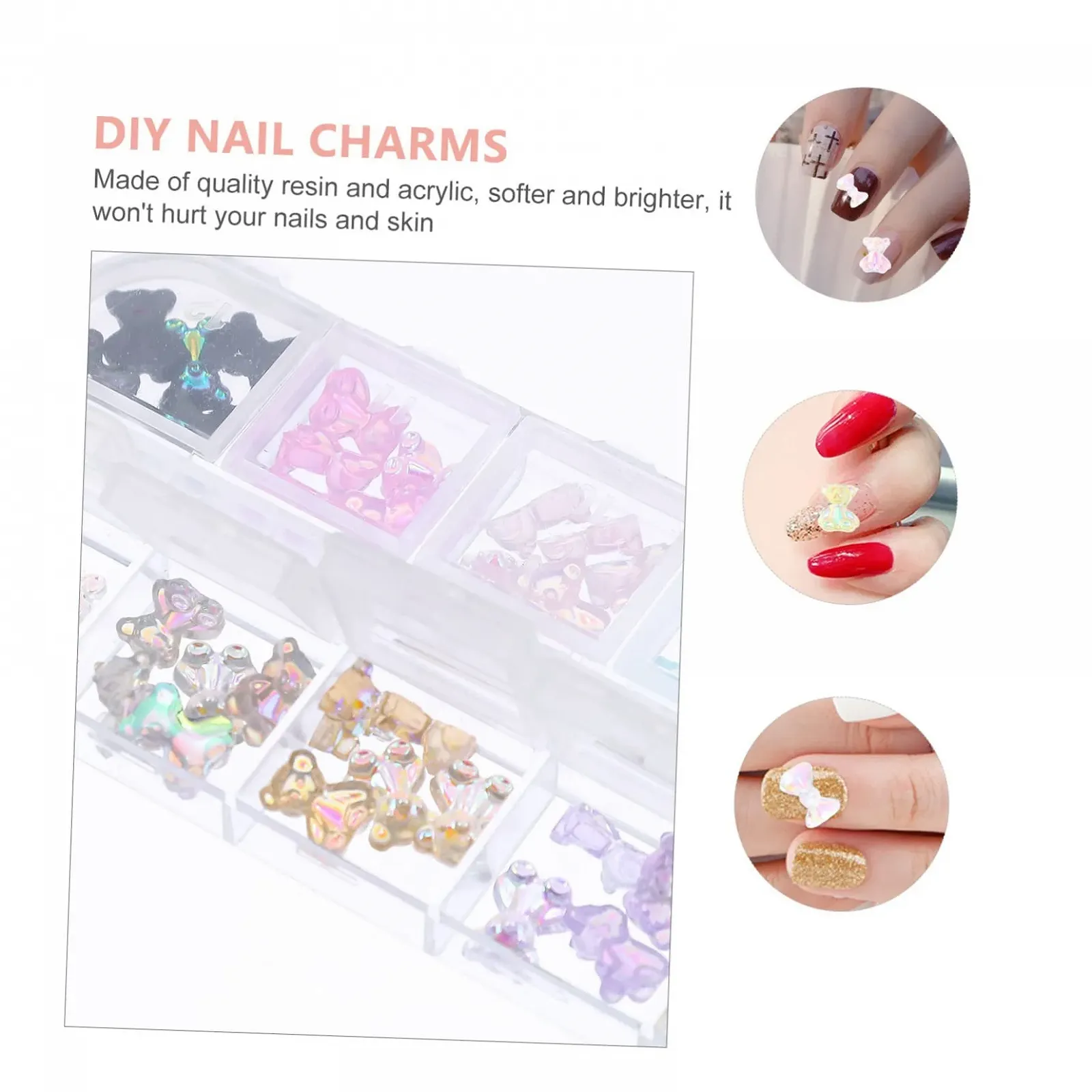 Подвеска для ногтей FRCOLOR Мишки 3D, Наклейки для ногтей, Стразы, Самоцветы для ногтей, Бисер для ногтей, Бабочки, Смола, 120 шт, фото №8