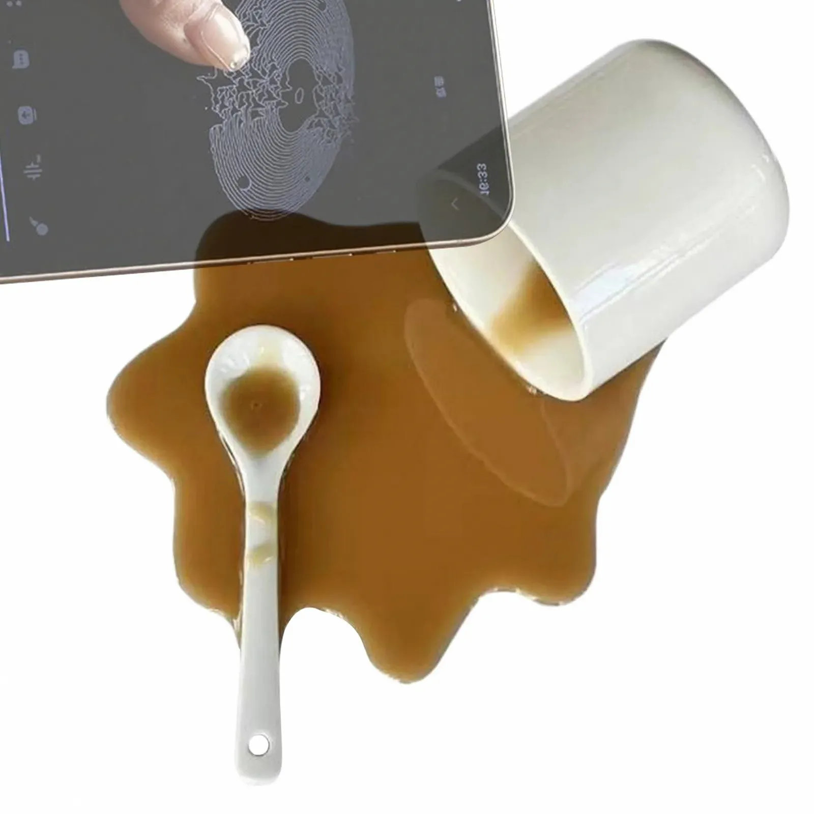 Подставка для мобильного телефона Spilled Coffee Design Настольная док-станция для смартфонов ABS Держатель для офисного стола, кухни, автомобиля, видеозаписи, потоковой передачи, чтения, дисплея планшета, Funny G, фото №1