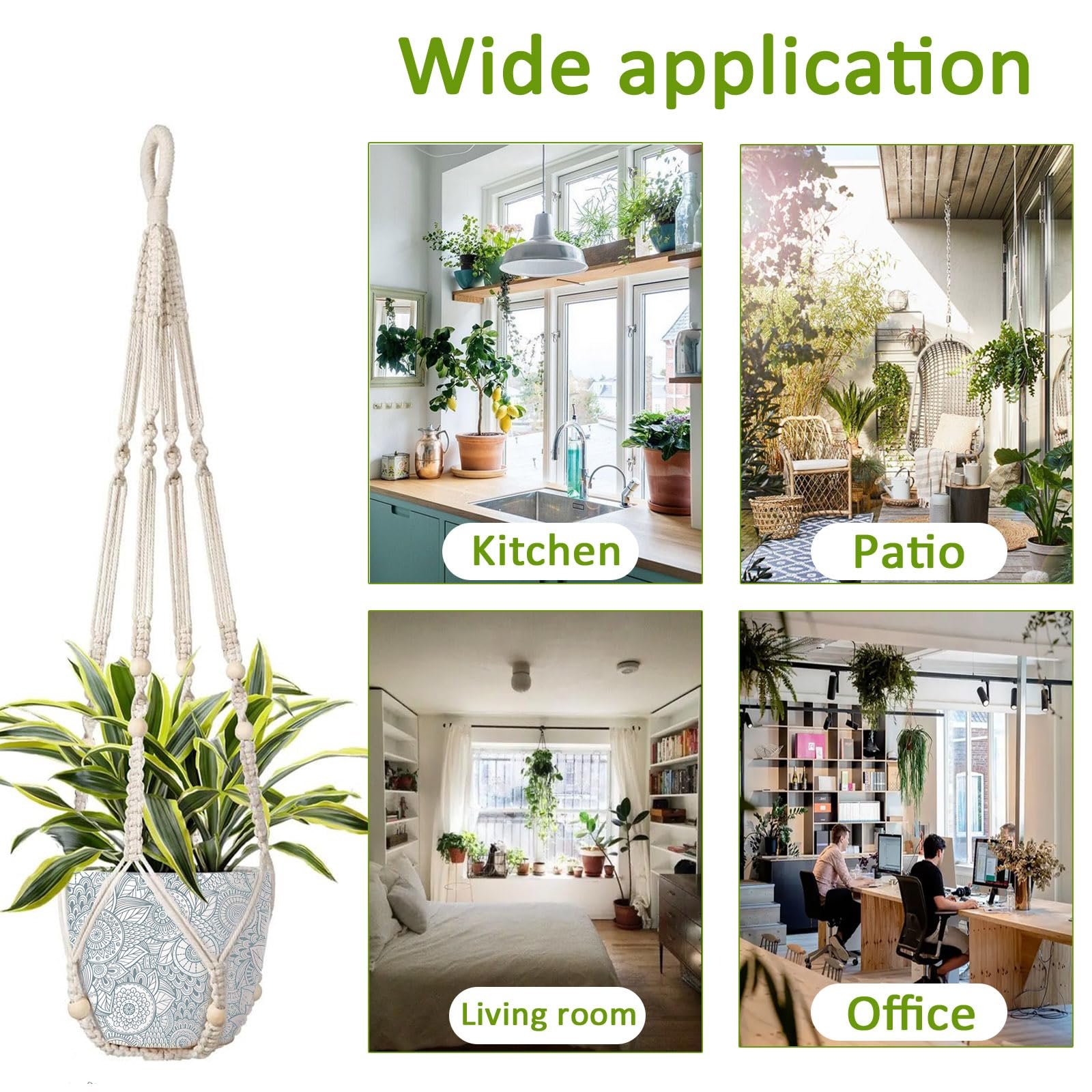 Підвіс макраме для рослин Бавовняна мотузка з дерев’яними намистинами та 2 гачками, фото №4