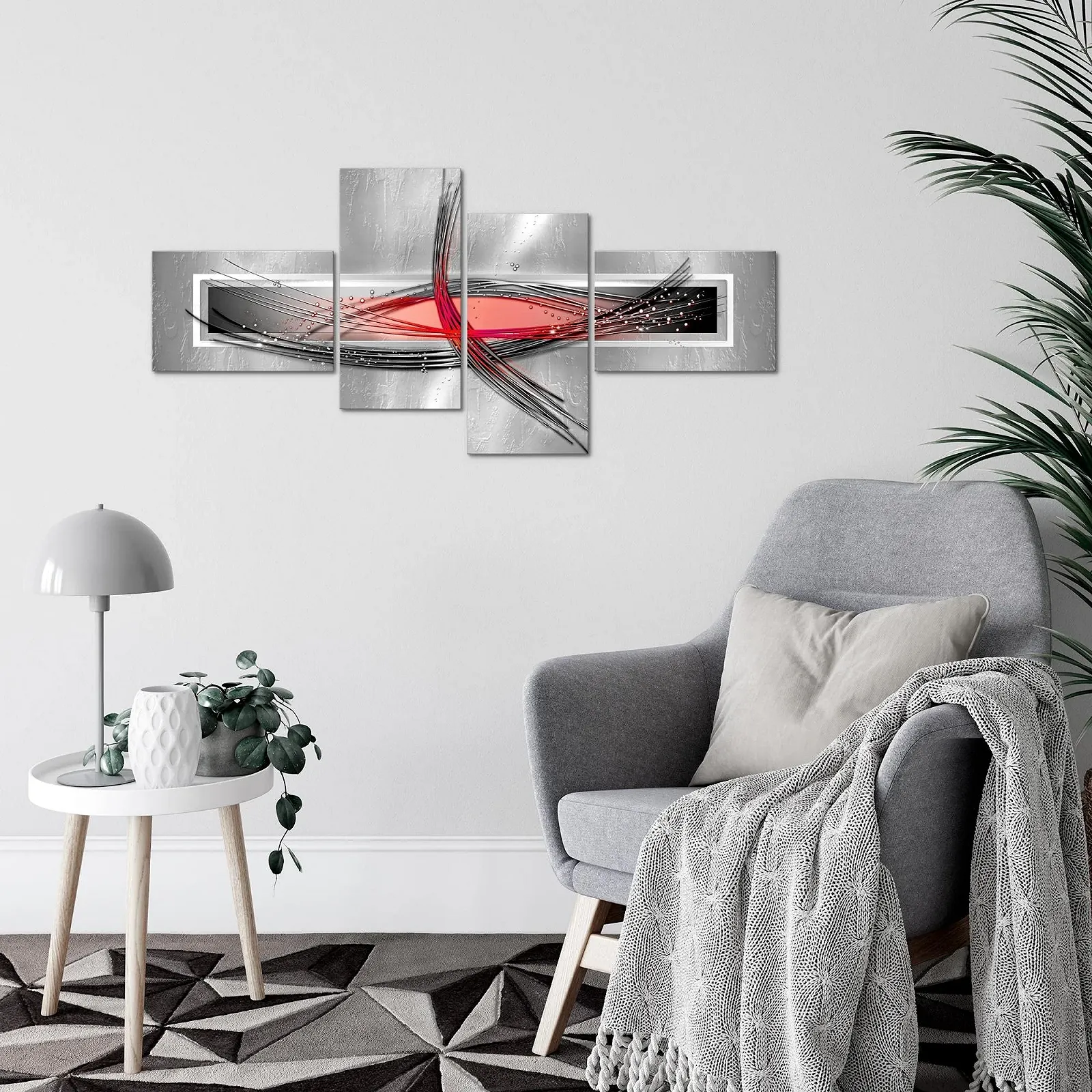 Картина Runa Art Modern Abstract Figures 103642b 4 частини Сірий/Червоний, фото №5