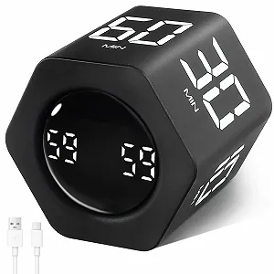 Таймер-куб Cuteefun Гексагональный Помодоро 1-5-10-30-60 мин USB C Черный - Фото 1