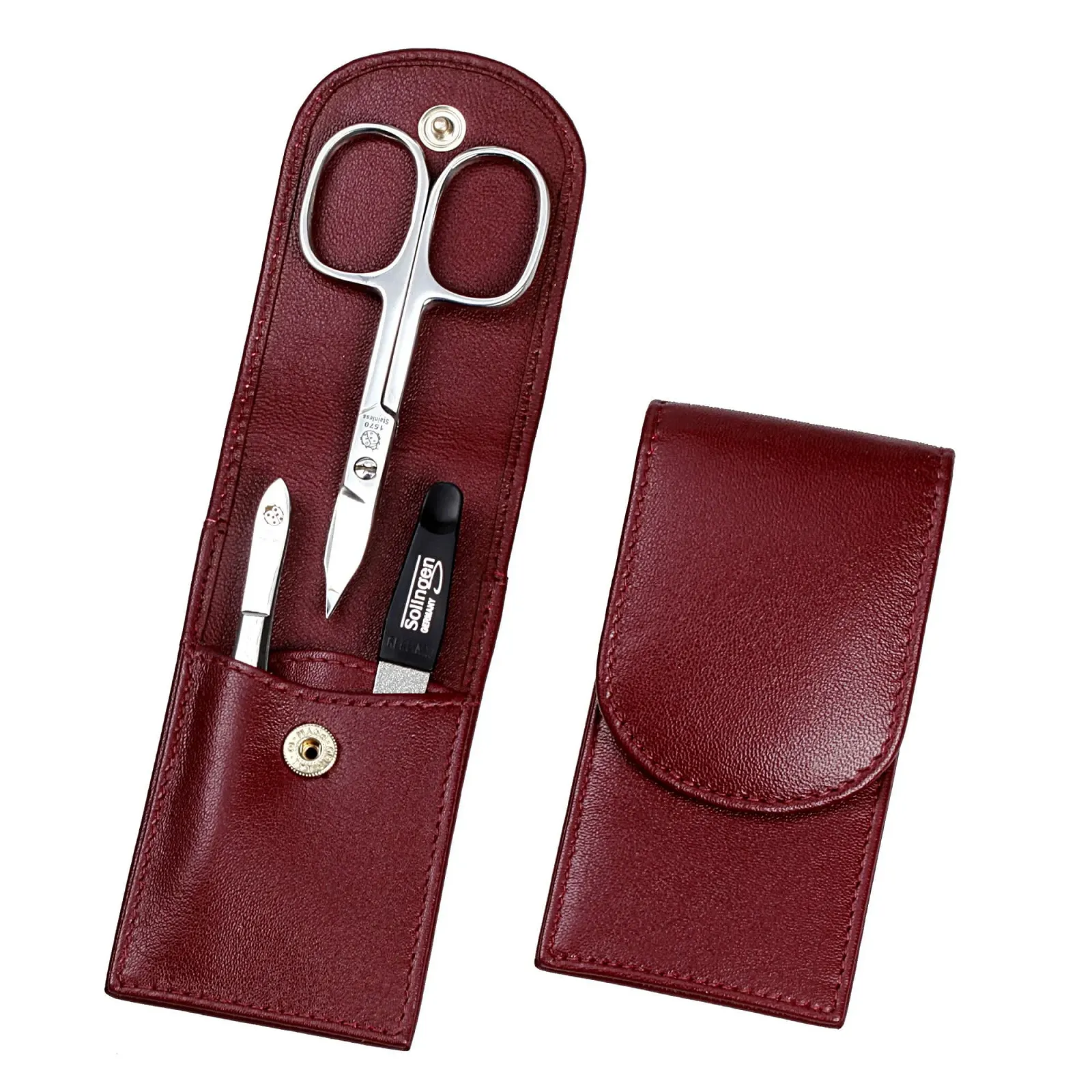 Набір для манікюру Sonnenschein by Hans Kniebes 3 предмети, кишеньковий, чохол з овечої шкіри Nappa (бордовий), фото №2