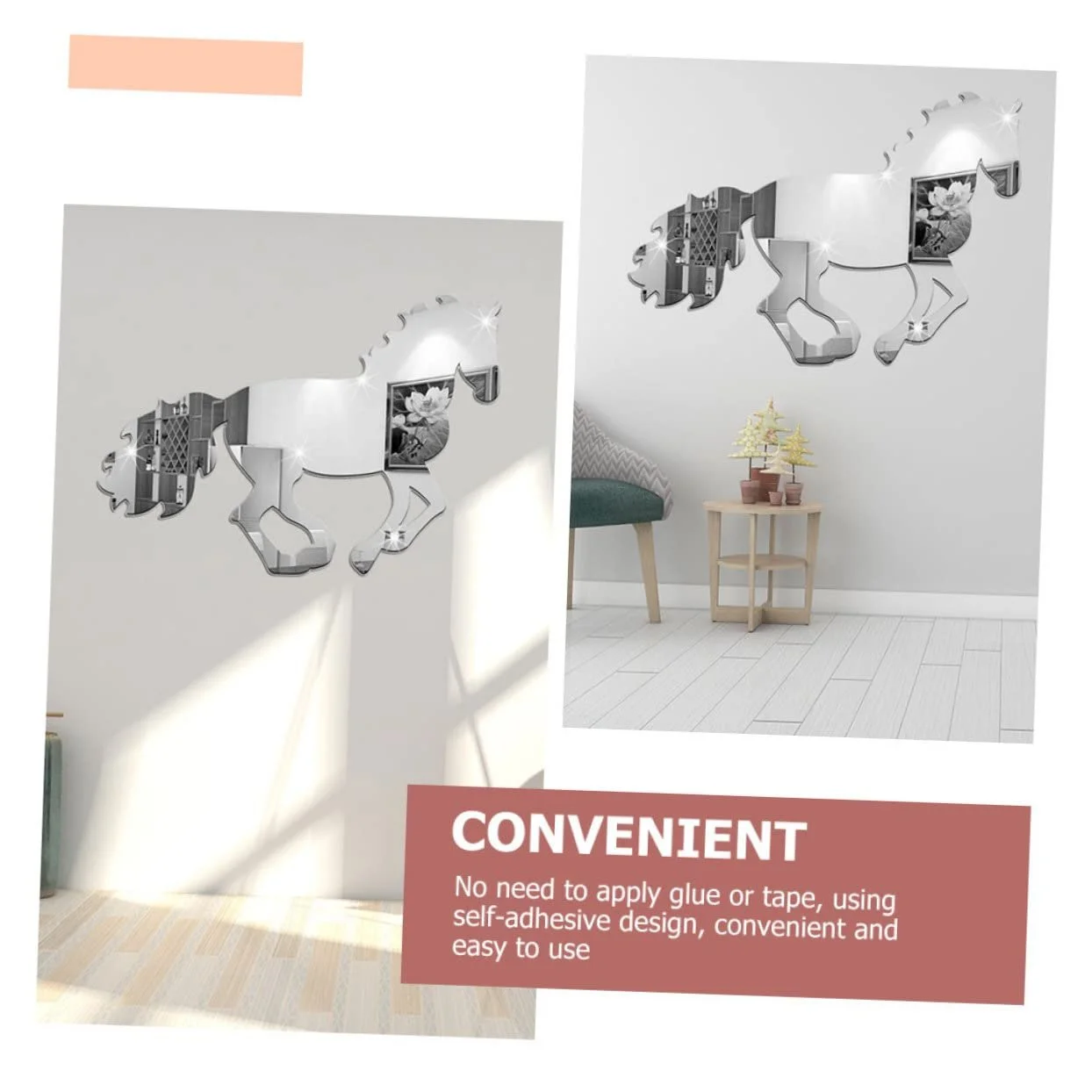 Наклейка на стіну Gatuida Дзеркальна Кінь Акрилова 2 шт. Сріблястий, фото №9
