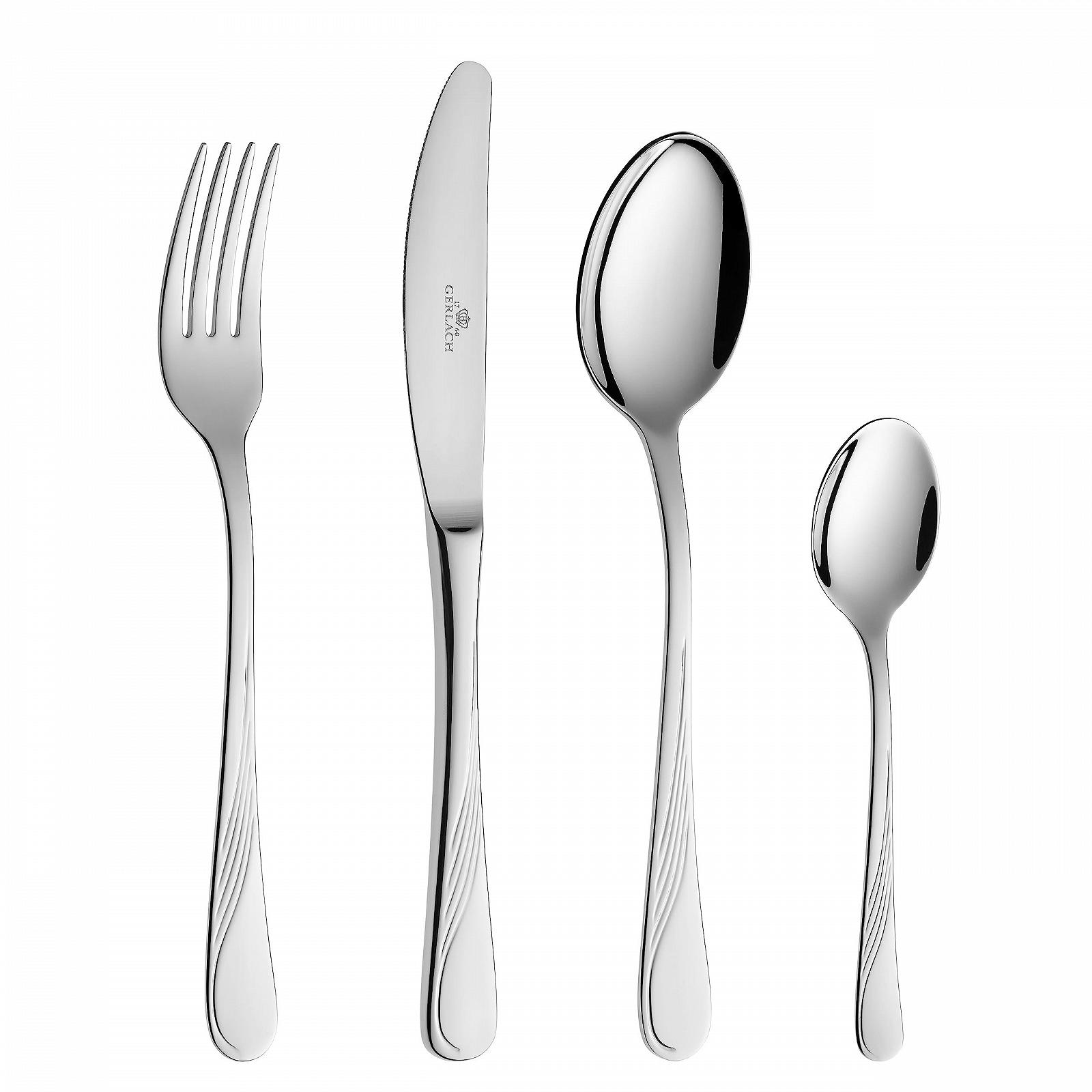 Набір столових приборів Gerlach Celestia для 6 осіб Ніж Виделка Ложка Чайна ложка Виделка для торта Ложка для соусу Лопатка для торта Блискучий Нержавіюча сталь 24 предмети, фото №1 Набір столових приборів Gerlach Celestia для 6 осіб Ніж Виделка Ложка Чайна ложка Виделка для торта Ложка для соусу Лопатка для торта Блискучий Нержавіюча сталь 24 предмети, фото №1