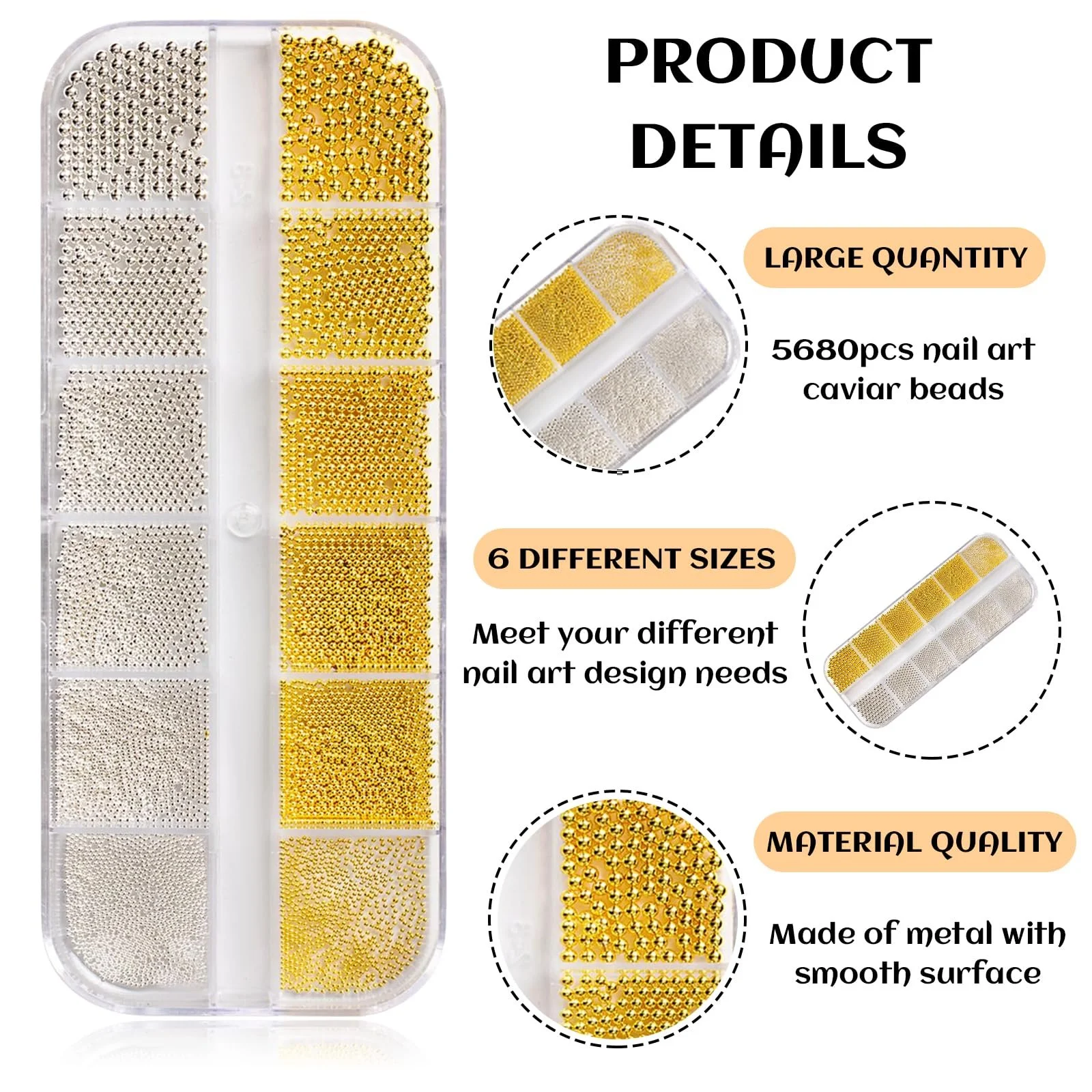 Набор для декора ногтей Auiremrti Nail Accessory Set 5680 шт. Пинцет Золотистый и Серебристый, фото №2