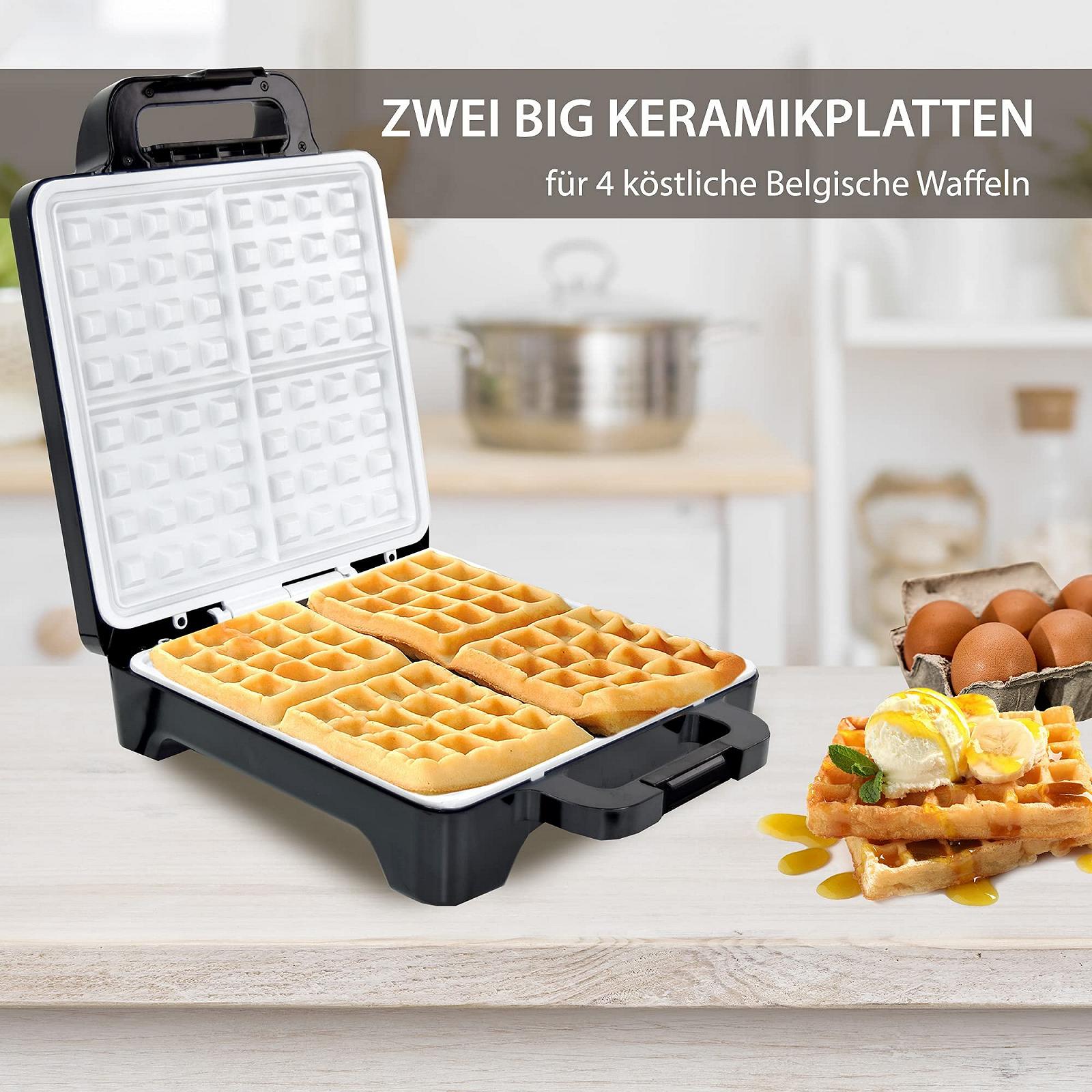Вафельница Syntrox Germany XLC 1600 Вт для 4 бельгийских вафель, керамическое покрытие, черный/нержавеющая сталь, фото №2