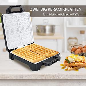 Вафельница Syntrox Germany XLC 1600 Вт для 4 бельгийских вафель, керамическое покрытие, черный/нержавеющая сталь synthetic.ua - Фото 1