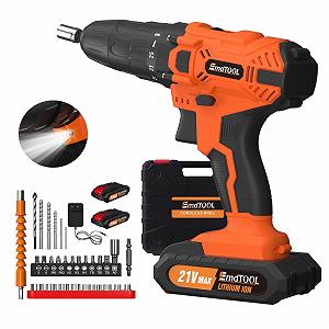 Аккумуляторная дрель-шуруповёрт HSHa 21V с 2 x 1500mAh батареями, LED рабочим светом, 25+1 настройкой момента, 29-элементами аксессуаров и кейсом, Оранжевый - Фото 1