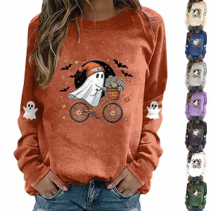 Костюм на Хэллоуин для женщин, милая толстовка с привидениями, с длинными рукавами, пуловер, футболка с тыквой, жуткая одежда на Хэллоуин - Фото 1