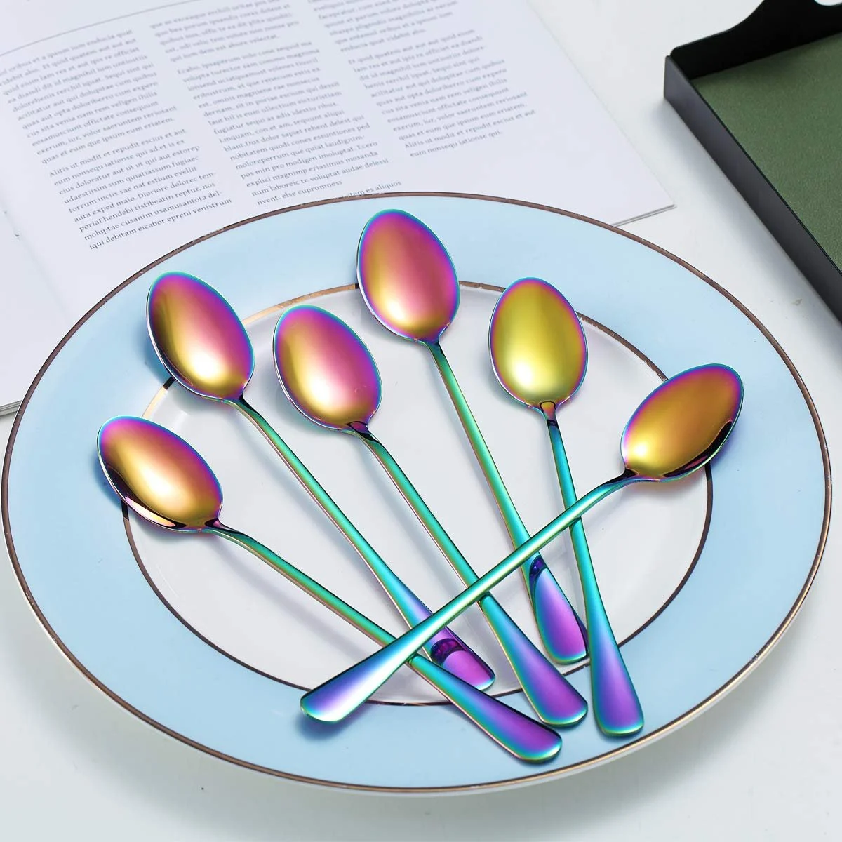 Ложка для холодного чаю Kyraton, нержавіюча сталь, 19 см, кольорове титанове покриття, набір 6 штук, фото №3 Ложка для холодного чаю Kyraton, нержавіюча сталь, 19 см, кольорове титанове покриття, набір 6 штук, фото №3