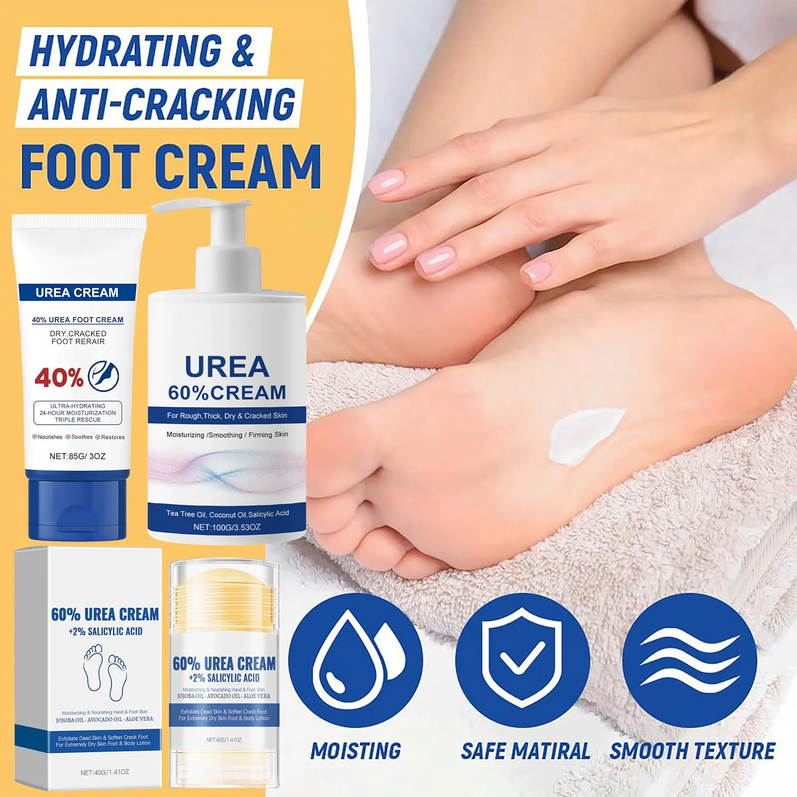 Крем-стик для ног увлажняющий против трещин с мочевиной 60% и пилкой Blue 40 г + 40 г, фото №2