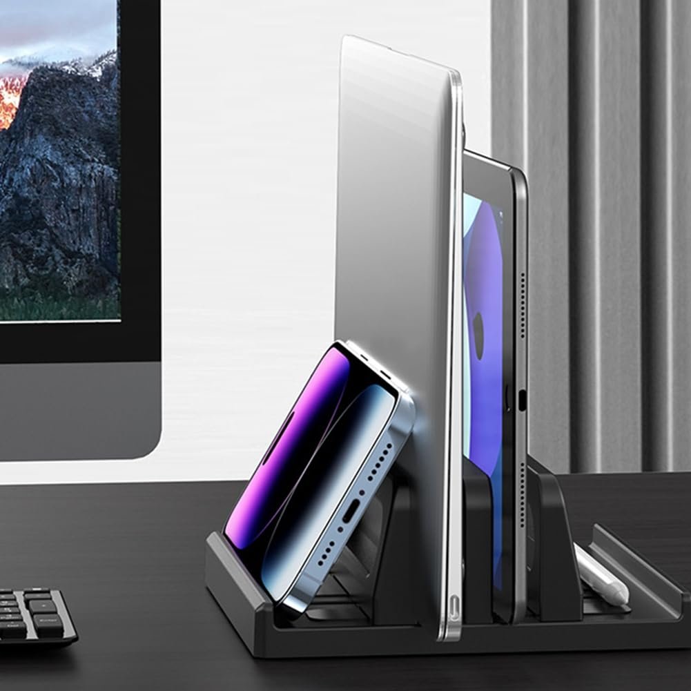 Подставка для ноутбука вертикальная Anti-slip 4 в 1 Dual Slot регулируемая ABS пластик для планшетов телефонов электронных книг для настольного хранения, фото №6 Подставка для ноутбука вертикальная Anti-slip 4 в 1 Dual Slot регулируемая ABS пластик для планшетов телефонов электронных книг для настольного хранения, фото №6