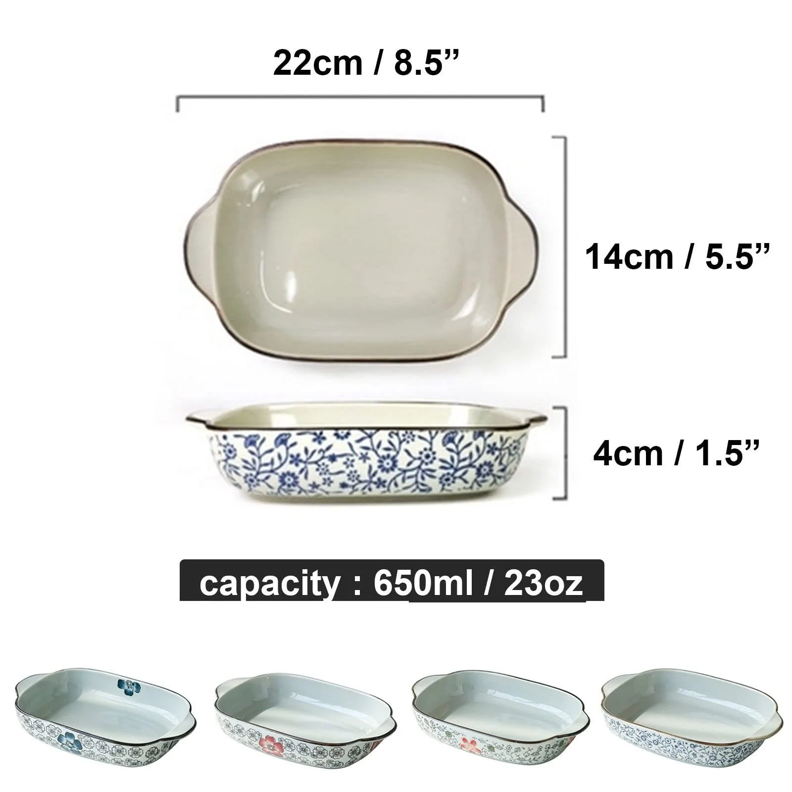 Форма для лазаньи Blue-B Керамическая Прямоугольная Глубокая Штабелируемая с ручкой 650 мл 23 oz Синяя, фото №3