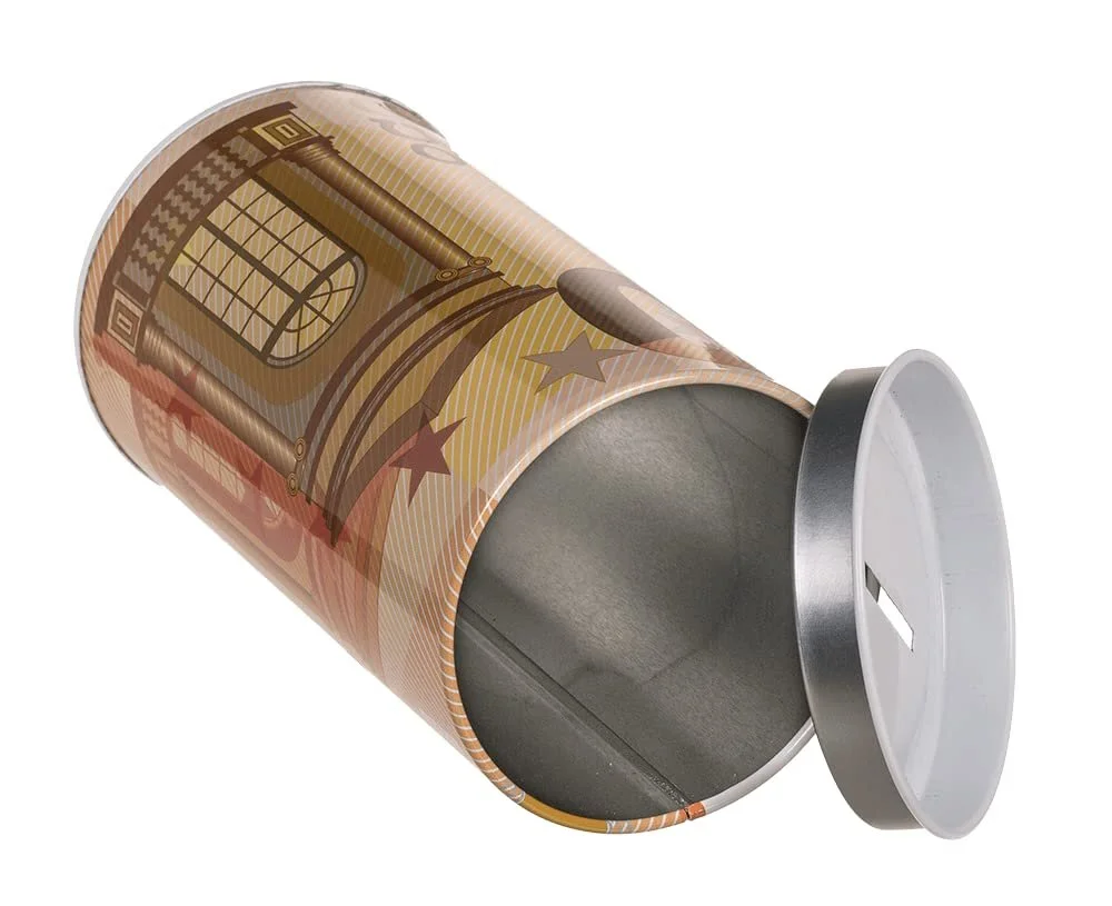 Копилка металлическая 500 евро с крышкой разноцветная, фото №2