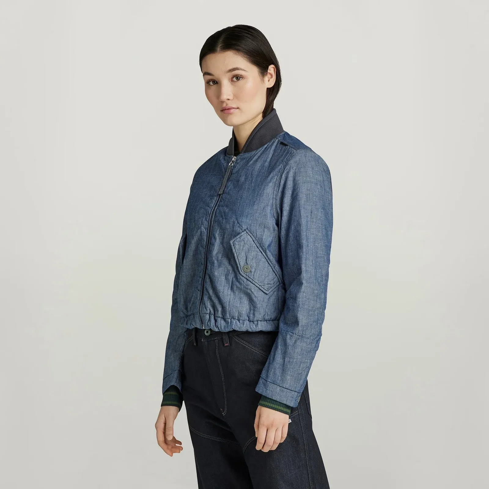 Жіноча куртка G-Star Padded Drawstring Bomber Indigo Imperial Chambray, фото №2