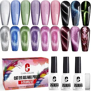 Гель-лак для нігтів Cat Eye Clara Colors Набір 6 кольорів - Фото 1