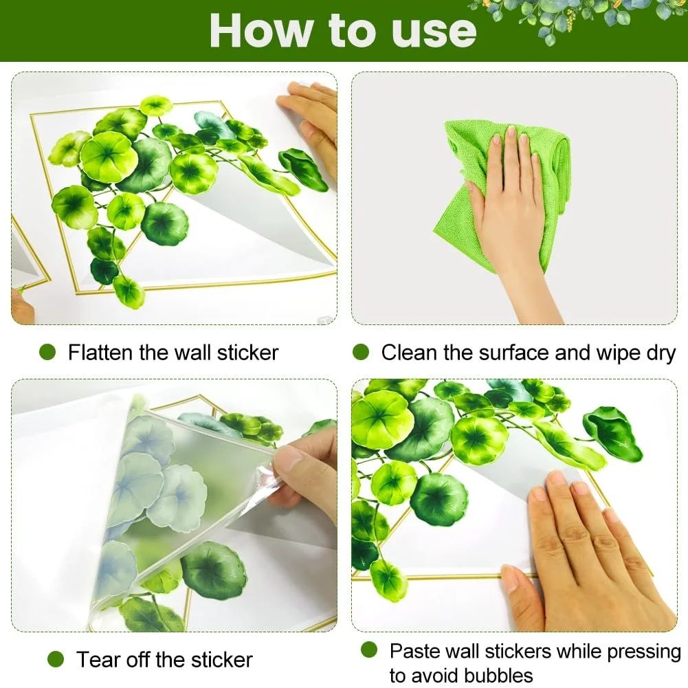 Наклейка на стіну Рослини 4 штуки Реалістичні зелені Самоклеючі Водонепроникні, фото №4