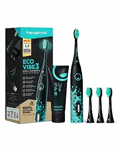 Електрична звукова зубна щітка happybrush ECO VIBE 3 6 тижнів роботи Чорний/М'ятний - Фото 1