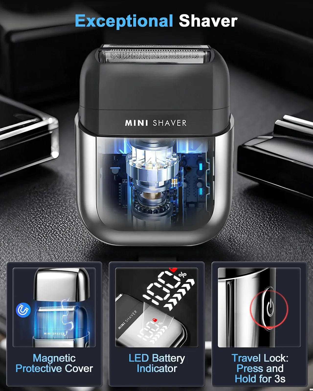 Електробритва Men's Electric Shaver Mini Foil IPX7 USB-C 120 хв LED-дисплей, фото №6 Електробритва Men's Electric Shaver Mini Foil IPX7 USB-C 120 хв LED-дисплей, фото №6