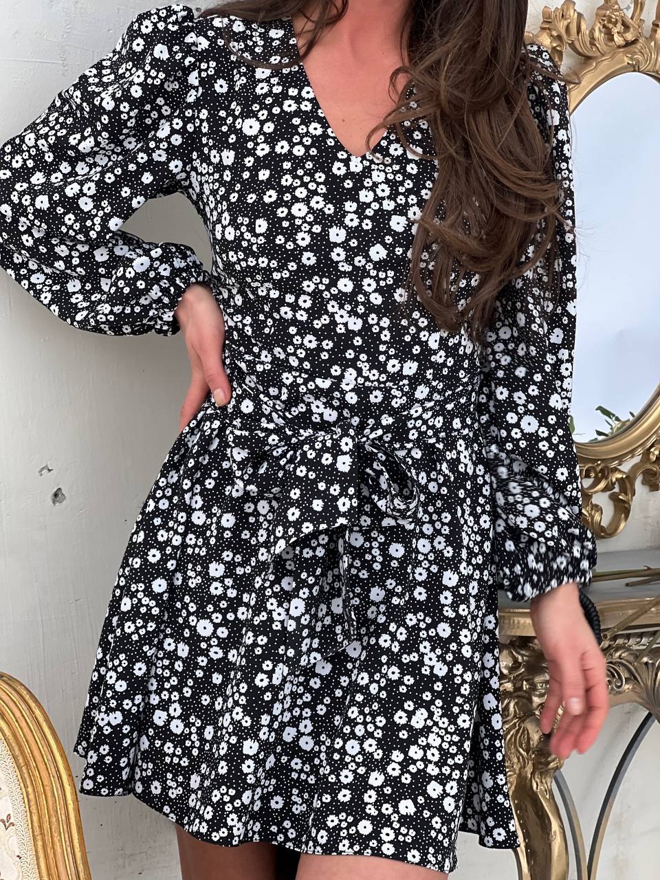 Женское красивое легкое платье на запах SK106 цвет черный размер L/XL, фото №4