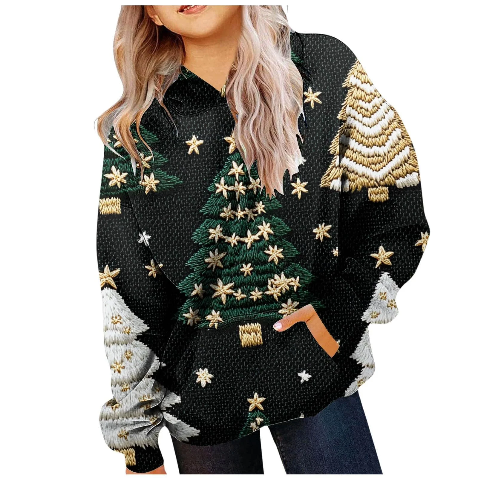 Дитячий різдвяний світшот з капюшоном для дівчат, з довгими рукавами, фото №1