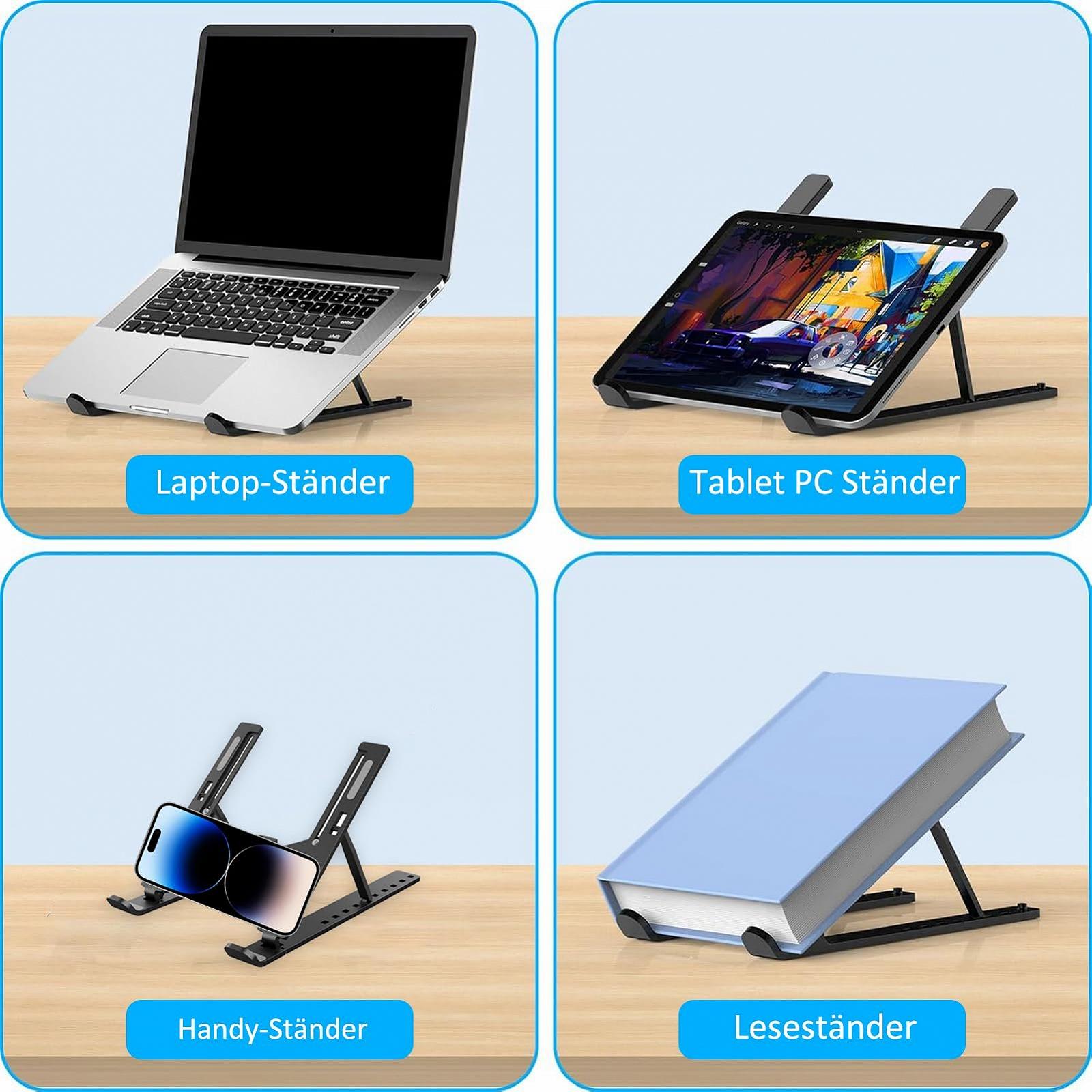 Підставка для ноутбука Diffaxy, регульована по висоті, складна підставка для ноутбука для столу, ABS + силіконова, вентильована охолоджуюча 10-15,6-дюймових ноутбуків, планшетів (чорна), фото №6 Підставка для ноутбука Diffaxy, регульована по висоті, складна підставка для ноутбука для столу, ABS + силіконова, вентильована охолоджуюча 10-15,6-дюймових ноутбуків, планшетів (чорна), фото №6