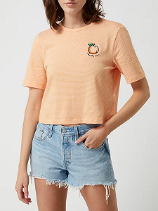 Футболка ONLFRUITY LIFE STRIPE TOP BOX JRS 15231612 Mock Orange - BRIGHT  + PEACH ONLY По XS - Фото 1