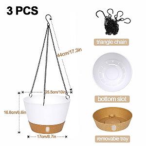 Підвісні кашпо набір 3 шт. пластикові з дренажним піддоном та гачками Білі synthetic.ua - Фото 1