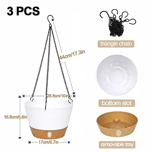 Подвесные кашпо набор 3 шт. пластиковые с дренажным поддоном и крючками Белые synthetic.ua - Фото 1