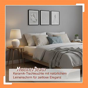 Настільна лампа Relaxdays Керамічна Тканинна E27 45 x 30 см Біла/Кремова synthetic.ua - Фото 1