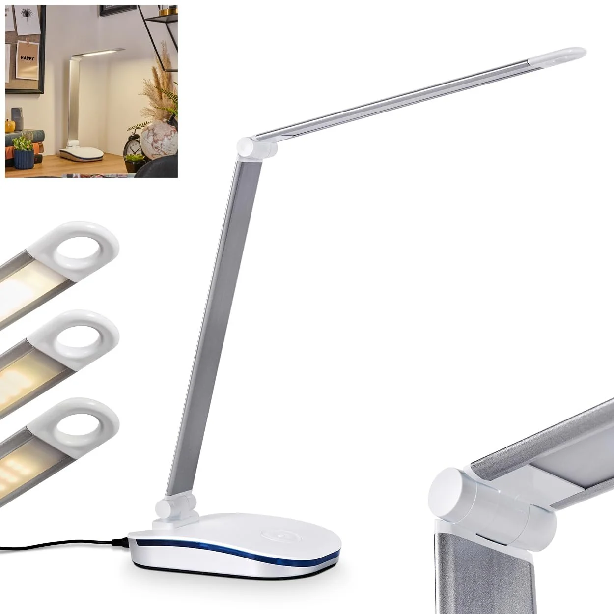 Настільна лампа HOFSTEIN Vringelby LED Пластикова Діммована Срібляста/Біла 72 см, фото №1