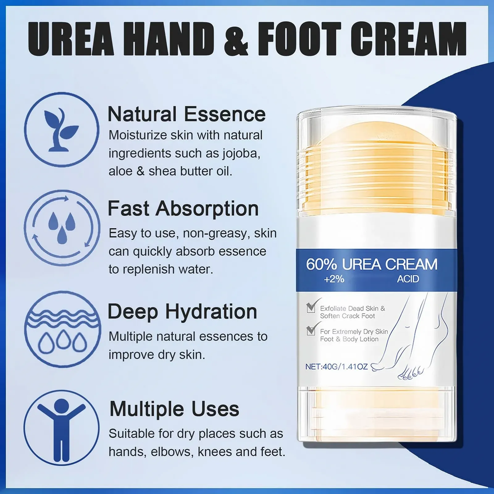 Крем для ног и рук Urea Cream 60% увлажняющий в стике 1.41 унции, фото №6 Крем для ног и рук Urea Cream 60% увлажняющий в стике 1.41 унции, фото №6